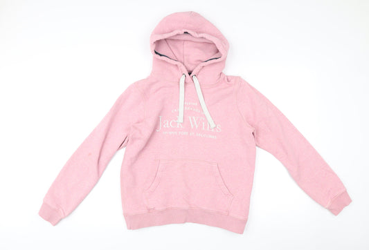 Jack Wills Womens Pink Pullover Hoodie UK 12 with Logo Print