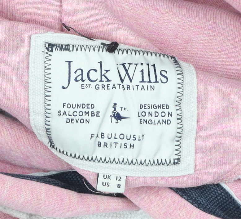 Jack Wills Womens Pink Pullover Hoodie UK 12 with Logo Print