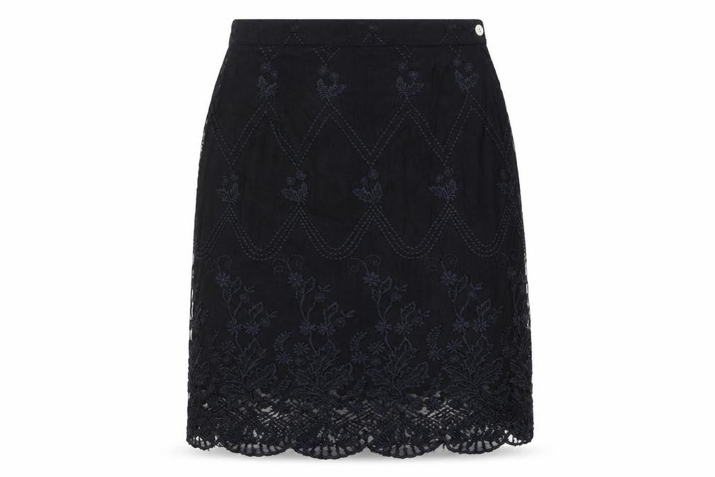 Witty Womens Girl Black Lace Floral Embroidered Knee Length Skirt M