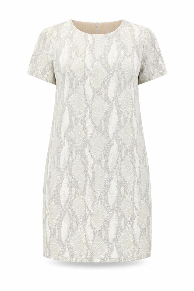 French Connection Women Beige Metallic Shift Dress Size 14 Party Wear