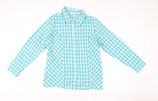 EWM Pure Classics Women Blue Check Cotton Button-Up Shirt Size 16