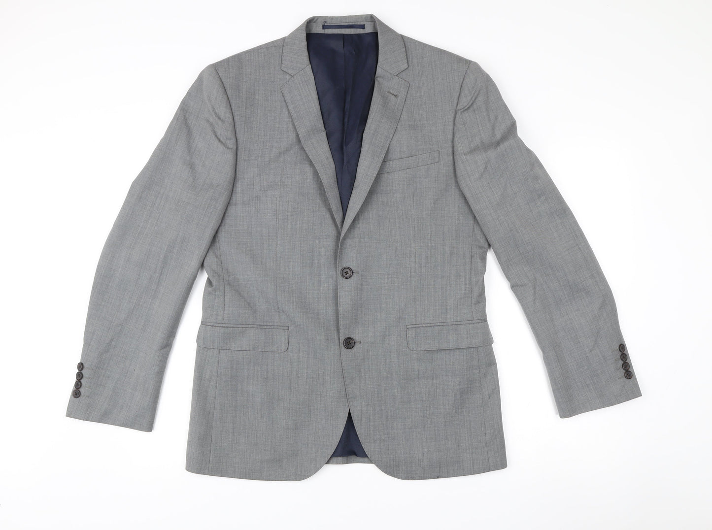 Next Men's Grey Wool Blazer 40R Slim Fit Single Breasted Jacket