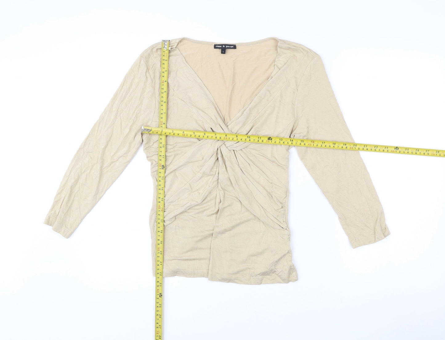 Cable & Gauge Women’s Beige Wrap Blouse L Long Sleeve Viscose