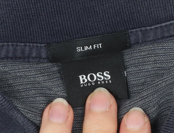 Hugo Boss Mens Grey 2XL Slim Fit Long Sleeve Cotton Polo Shirt