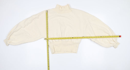 Cotton Candy Women Ivory L Sweatshirt High Neck Balloon Sleeve