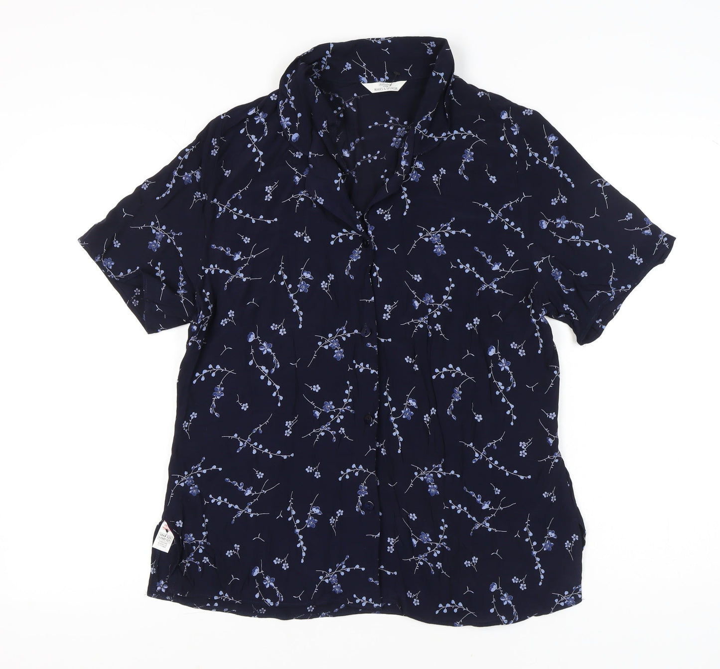 Marks & Spencer Women’s Blue Floral Button-Up Viscose Shirt UK 18
