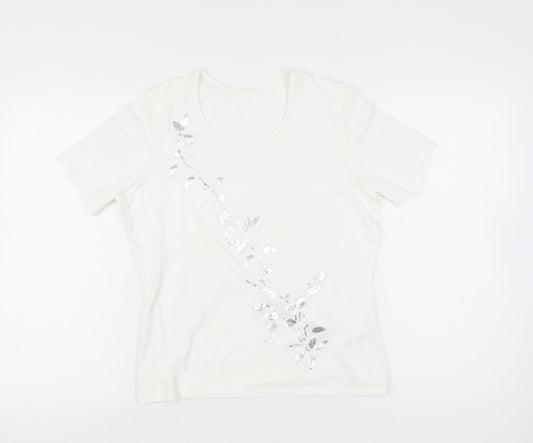 Marks and Spencer Women's White Sequin Floral T-Shirt UK 14