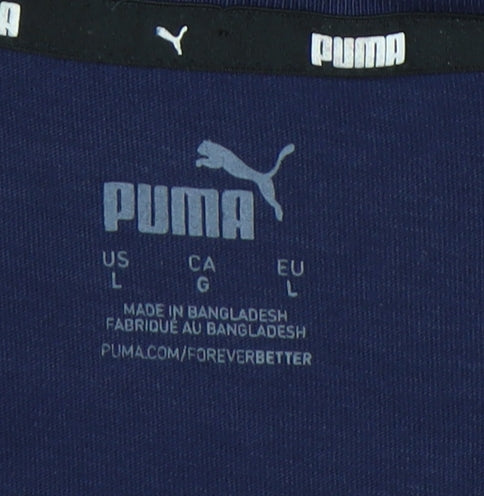 Puma Men's Blue White Red Colourblock Logo T-Shirt Size L