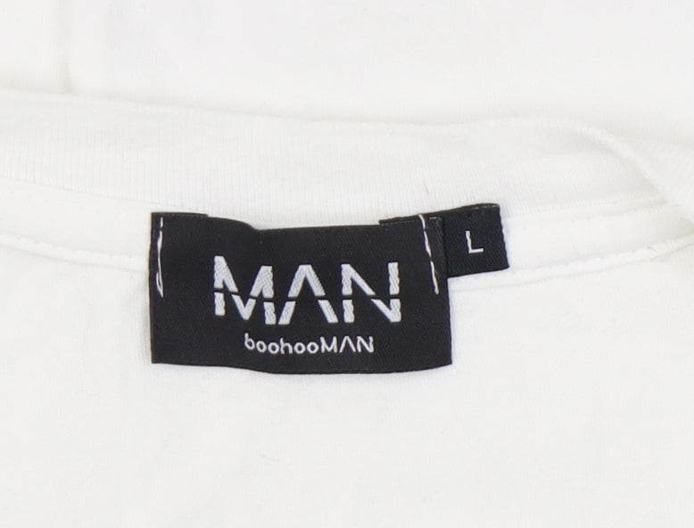 boohooMAN Men's White L Crew Neck Graphic Print T-Shirt