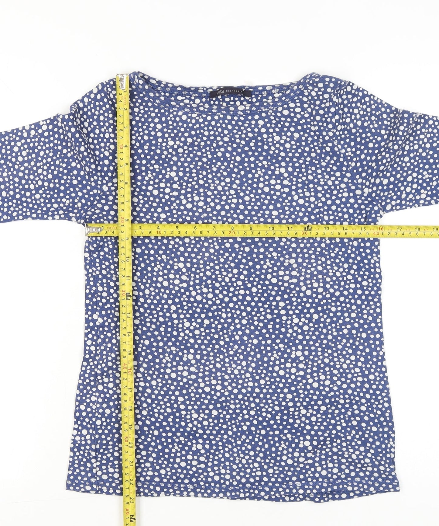 Marks and Spencer Womens Blue Polka Dot Cotton T-Shirt UK 12