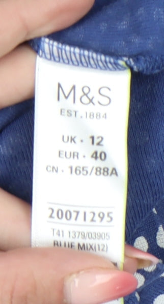 Marks and Spencer Womens Blue Polka Dot Cotton T-Shirt UK 12