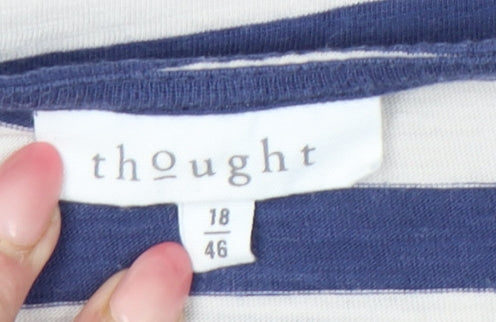 Thought Womens Blue Striped Cotton Long Sleeve T-Shirt Size 18