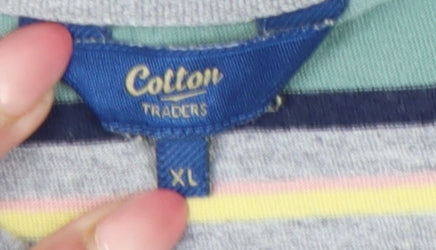 Cotton Traders Men’s XL Multicoloured Striped Crew Neck Short Sleeve T-Shirt