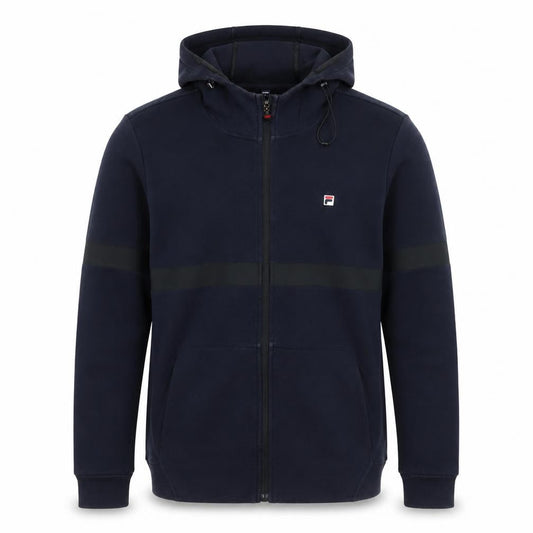Front view of Fila Men's Blue Full Zip Hoodie, size M, Regular Fit Sportswear