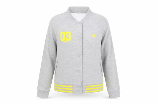 Adidas Women Grey Varsity Jacket UK 12 Cotton Blend Snap
