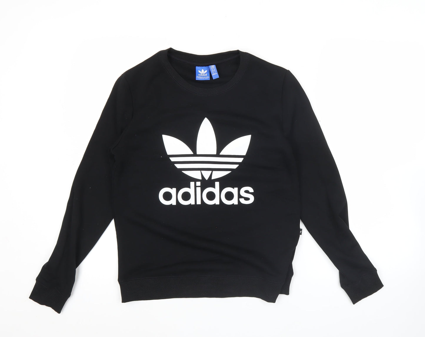 Adidas Womens Black Logo Sweatshirt UK M Cotton Blend Crew Neck