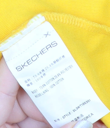 Skechers Womens Yellow Hoodie Size 8 Pullover Logo Hooded Sweatshirt