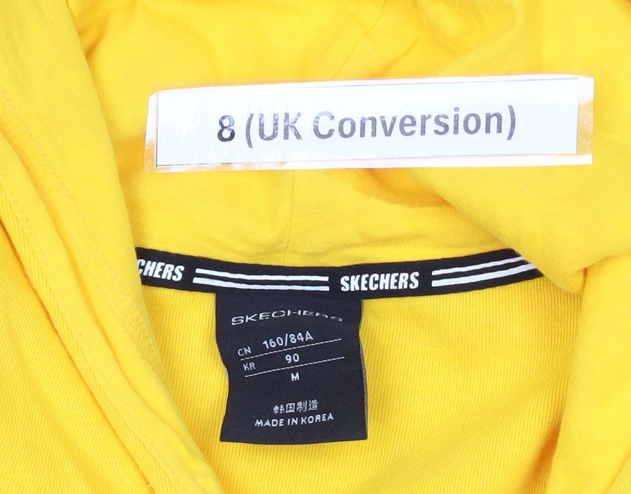 Skechers Womens Yellow Hoodie Size 8 Pullover Logo Hooded Sweatshirt