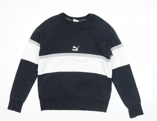 Puma Mens Small Black White Crew Neck Pullover Sweatshirt