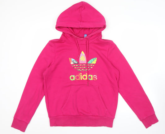 Adidas Womens Pink Hoodie Size 12 Pullover Cotton Blend Logo