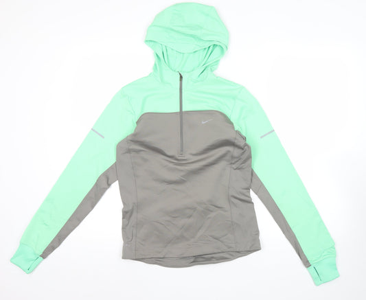 Nike Womens Green Grey Dri-Fit Running Hoodie Sweatshirt Size S