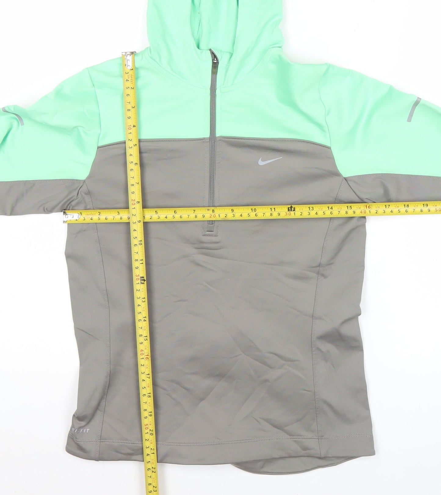 Nike Womens Green Grey Dri-Fit Running Hoodie Sweatshirt Size S