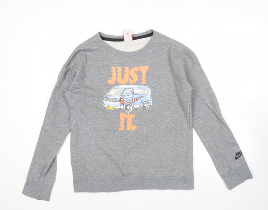 Nike Mens Grey XL Pullover Sweatshirt Graphic Print Crew Neck