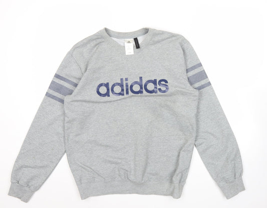 Adidas Men’s Grey Logo Sweatshirt L Pullover Crew Neck Sportswear