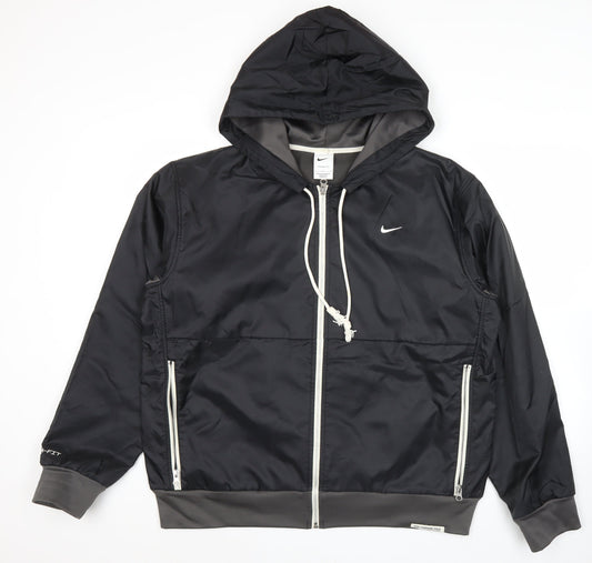 Nike Men's Black L Hooded Windbreaker Jacket Polyester Sportswear