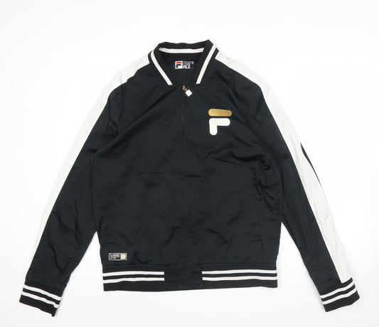 Fila Men’s Black Varsity Jacket L Logo Embroidered Full Zip