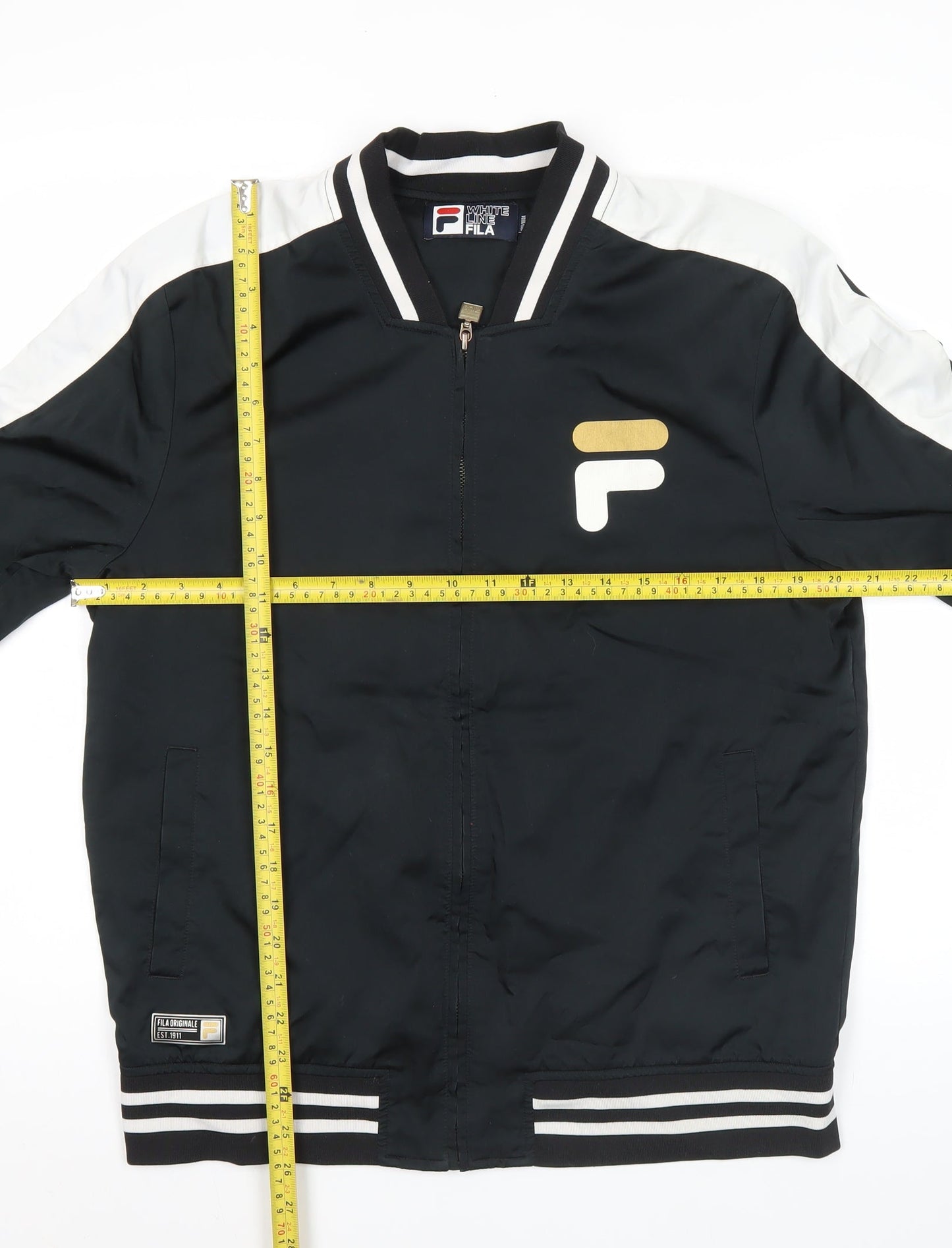 Fila Men’s Black Varsity Jacket L Logo Embroidered Full Zip