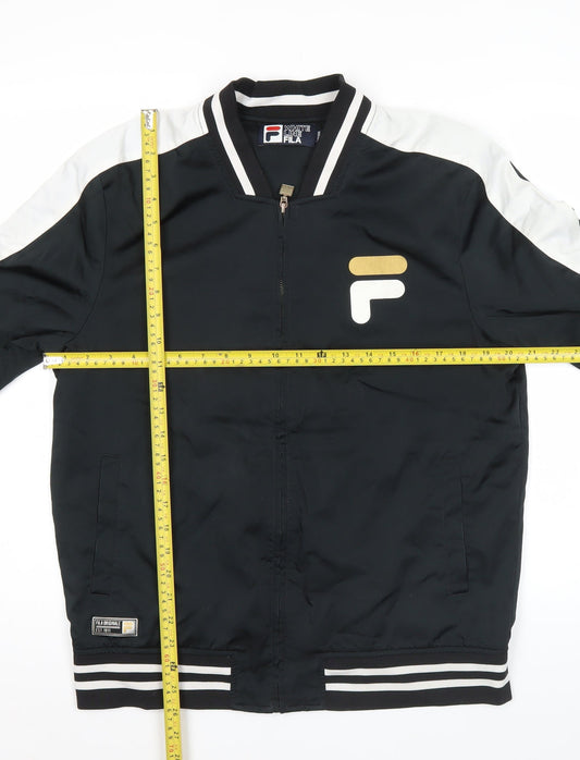Fila Men’s Black Varsity Jacket L Logo Embroidered Full Zip
