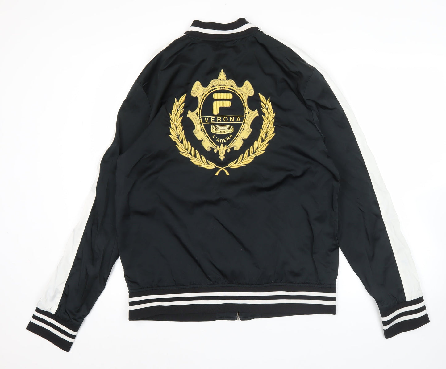 Fila Men’s Black Varsity Jacket L Logo Embroidered Full Zip