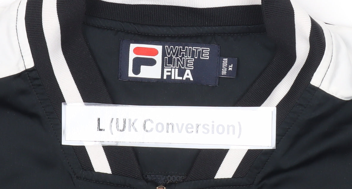 Fila Men’s Black Varsity Jacket L Logo Embroidered Full Zip