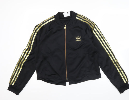 Adidas Womens Black Size 10 Track Jacket Gold Stripe Full Zip