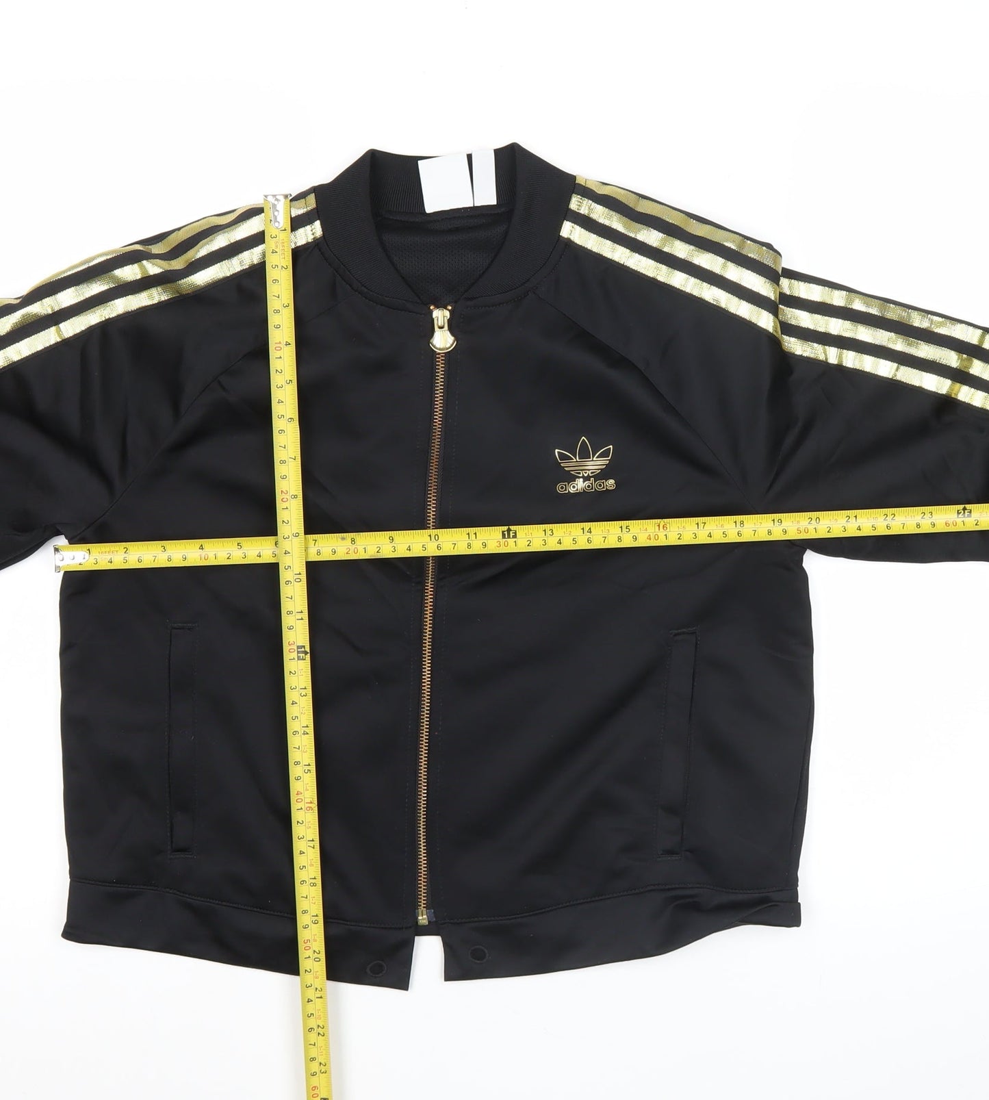 Adidas Womens Black Size 10 Track Jacket Gold Stripe Full Zip