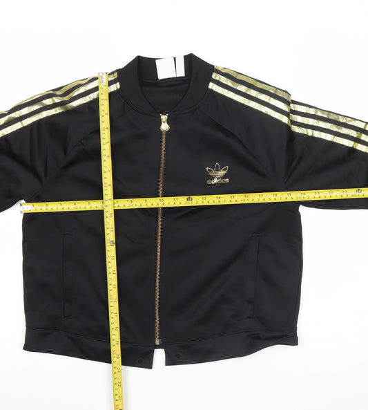 Adidas Womens Black Size 10 Track Jacket Gold Stripe Full Zip