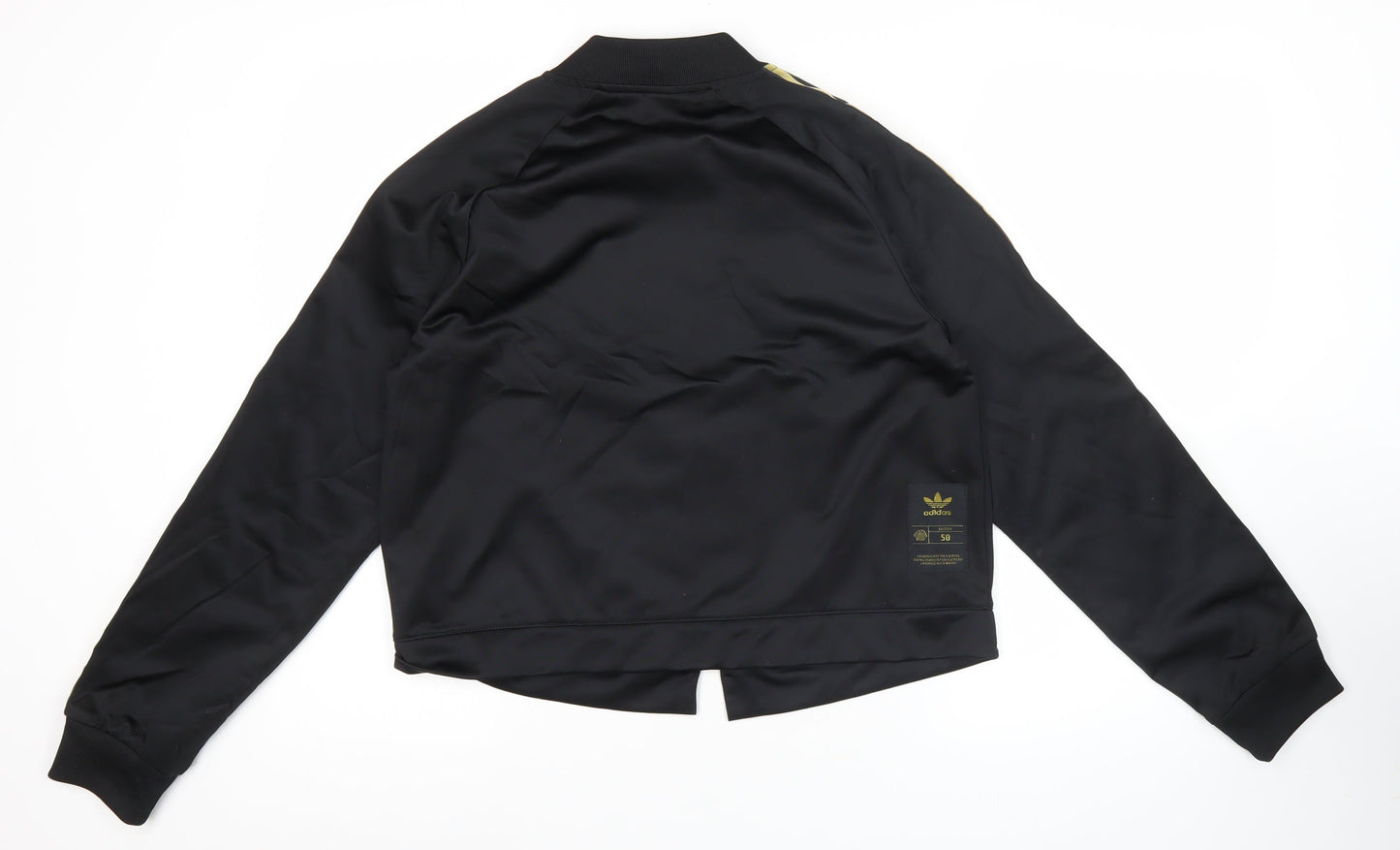 Adidas Womens Black Size 10 Track Jacket Gold Stripe Full Zip