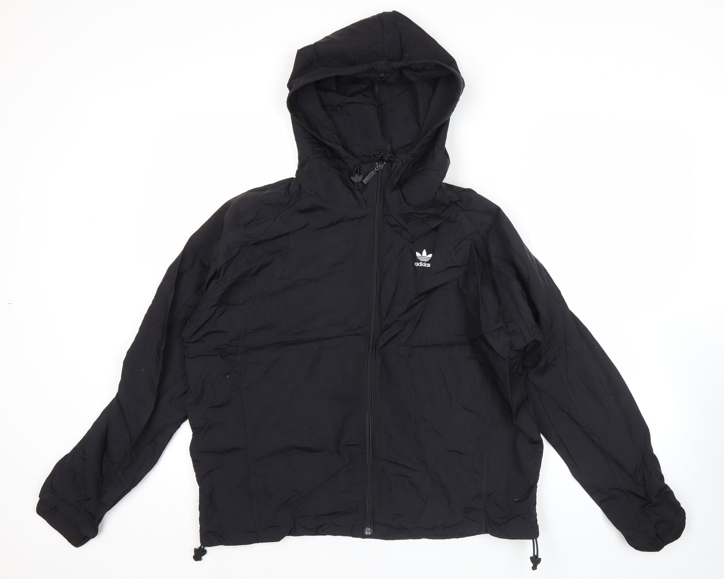 Adidas Womens Black Size 8 Windbreaker Jacket Hooded Nylon