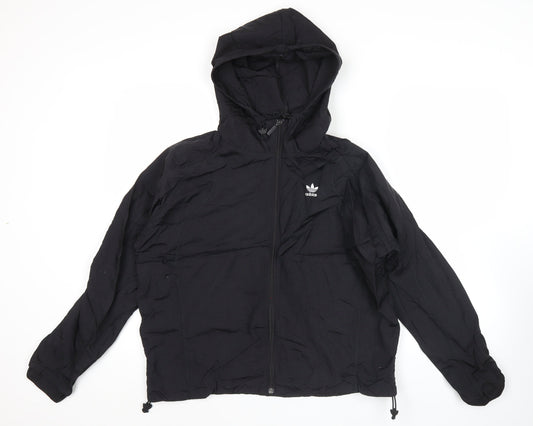 Adidas Womens Black Size 8 Windbreaker Jacket Hooded Nylon
