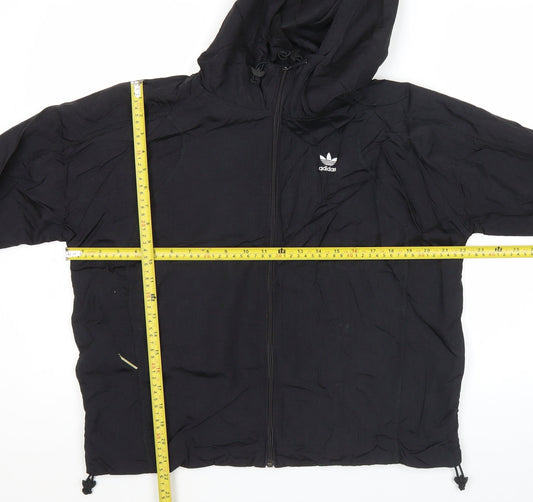 Adidas Womens Black Size 8 Windbreaker Jacket Hooded Nylon