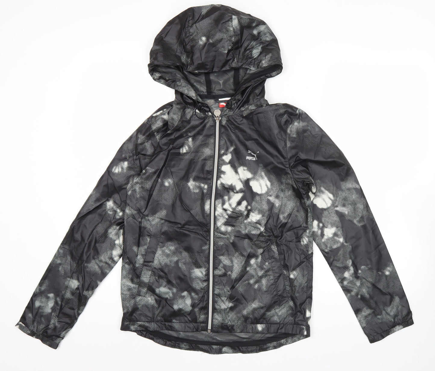 Puma Men Black M Windbreaker Hooded Jacket Lightweight Polyester