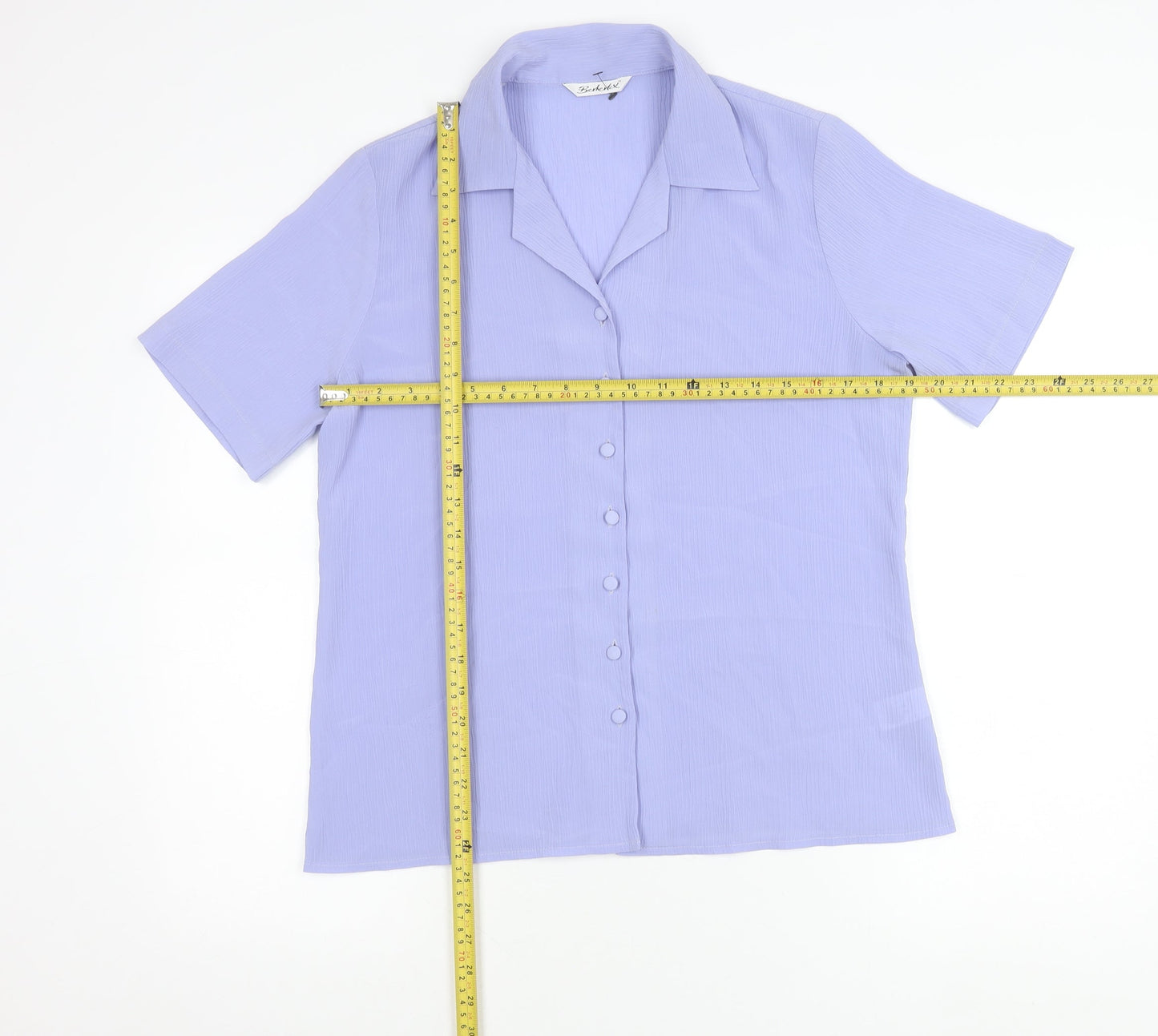 Bekerex Womens Purple Short Sleeve Button Up Shirt L