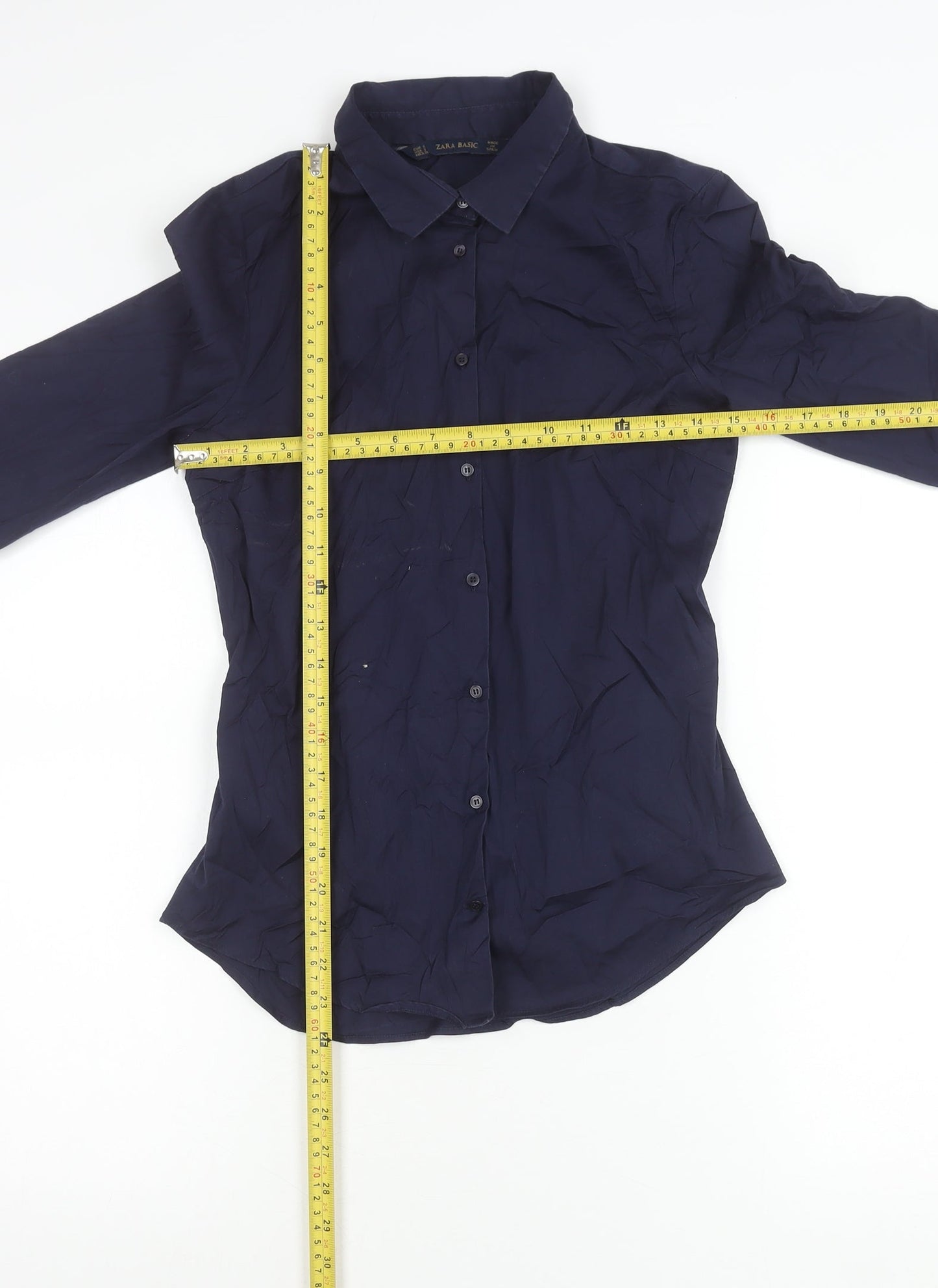 Zara Basic Womens Blue Long Sleeve Button-Up Shirt Size S