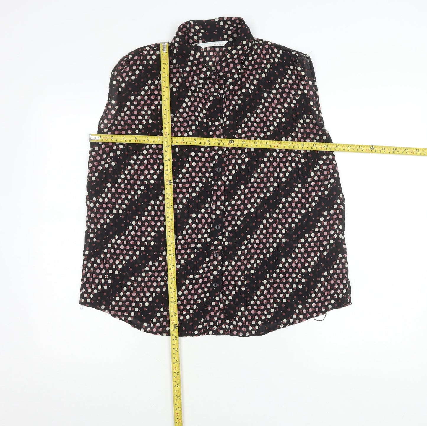 Amaranto Womens Black Polka Dot Sleeveless Button-Up Blouse Size 16