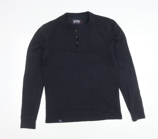 Superdry Men's Blue Henley Jumper Size M Long Sleeve Cotton Blend