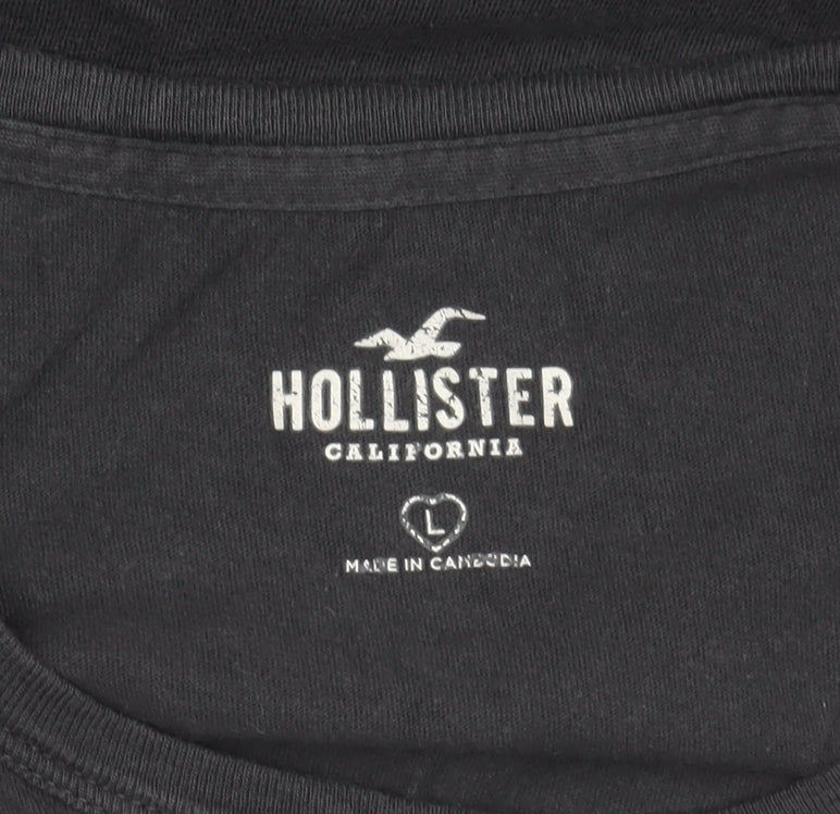 Hollister Womens Black Cropped Graphic T-Shirt Size L Cotton