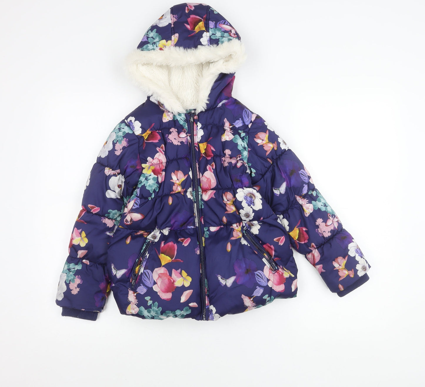 Marks and Spencer Girls Multicoloured 6-7Y Floral Hooded Puffer Jacket