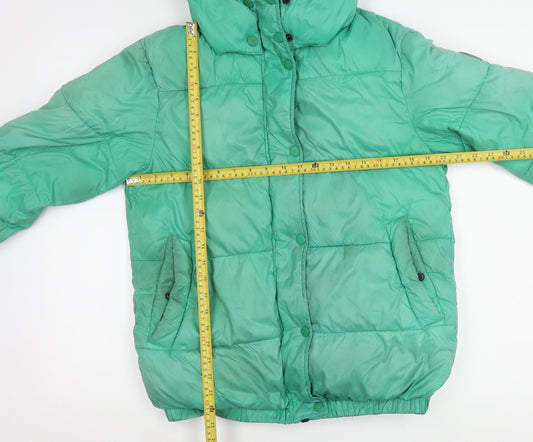 Superdry Womens Green Puffer Jacket UK 8 Hooded Mid-Length Winter Coat