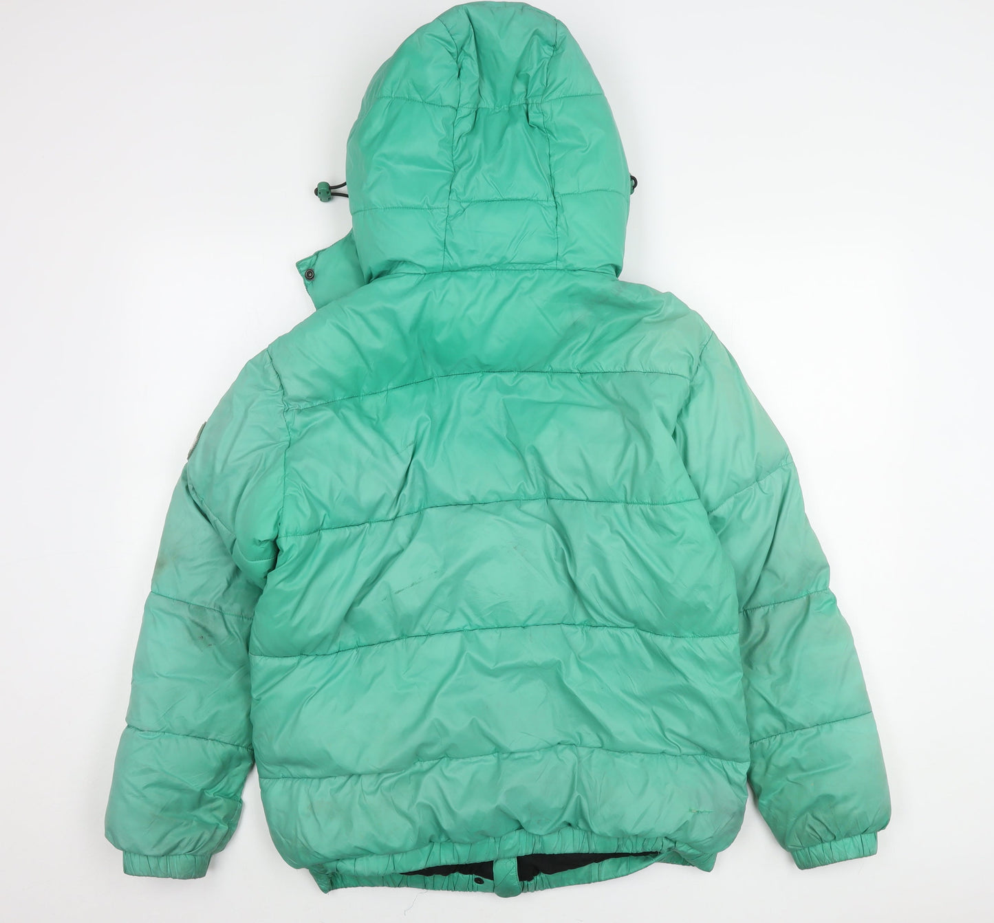 Superdry Womens Green Puffer Jacket UK 8 Hooded Mid-Length Winter Coat